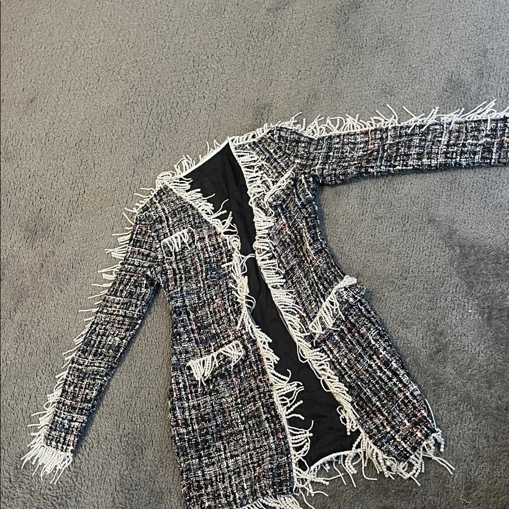 🚨SOLD🚨Chic Tweed Fringe Jacket - Black and White